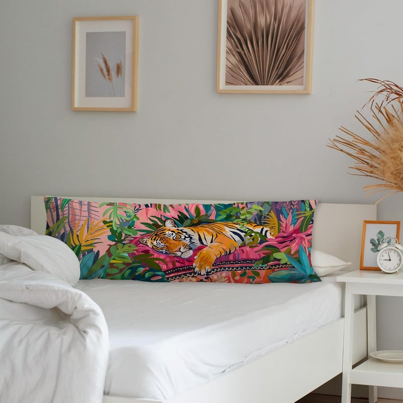 Exqcom Store Maximalist Tiger Body Pillow Covers 20x54, Preppy Room Decor, Tropical Trendy Colorful Tiger Animal Long Body Pillow Case Cover with Hidden Zipper for Women Adults Girls - Image 3